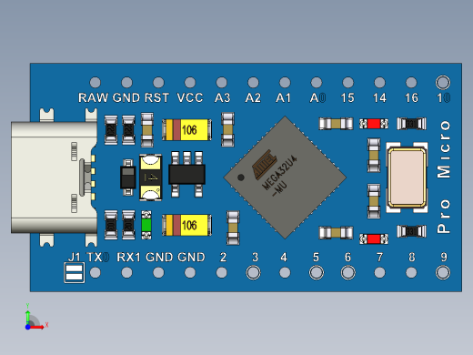 Arduino Pro开发板带Micro USB TypeC连接器前视缩略图