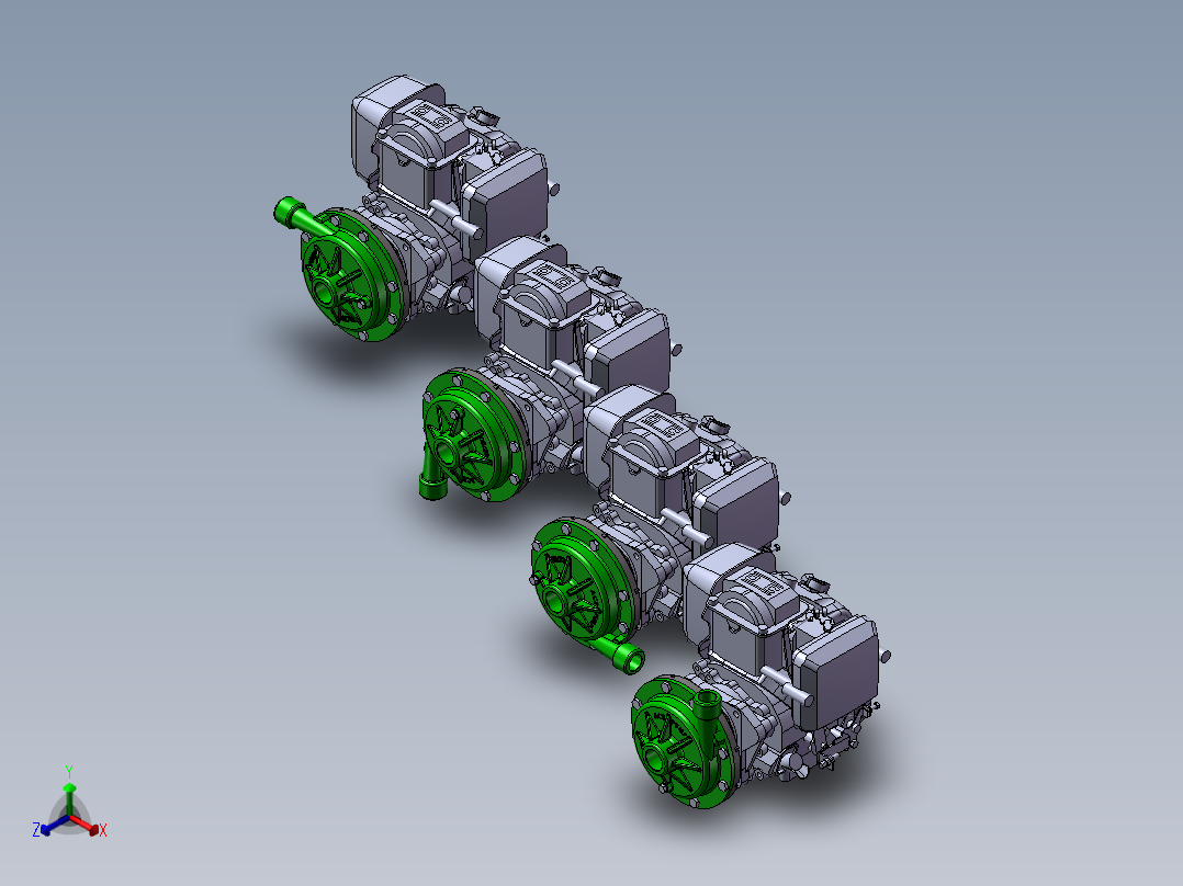 4款GE-75汽油机驱动的离心泵模型正等轴测图