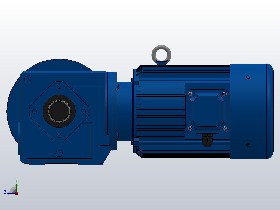 SAF37法兰空心轴安装斜齿-蜗轮蜗杆减速机SAF37-Y0.37-4P-15.45-M1-0°-B右视图