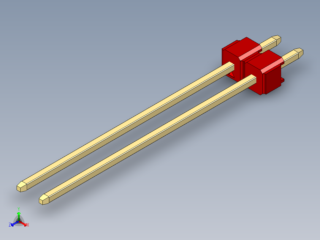 彩色公头100mil（2.54mm）系列-DS1021_red_1x02p_100mil_Type43_rev1.0主视图