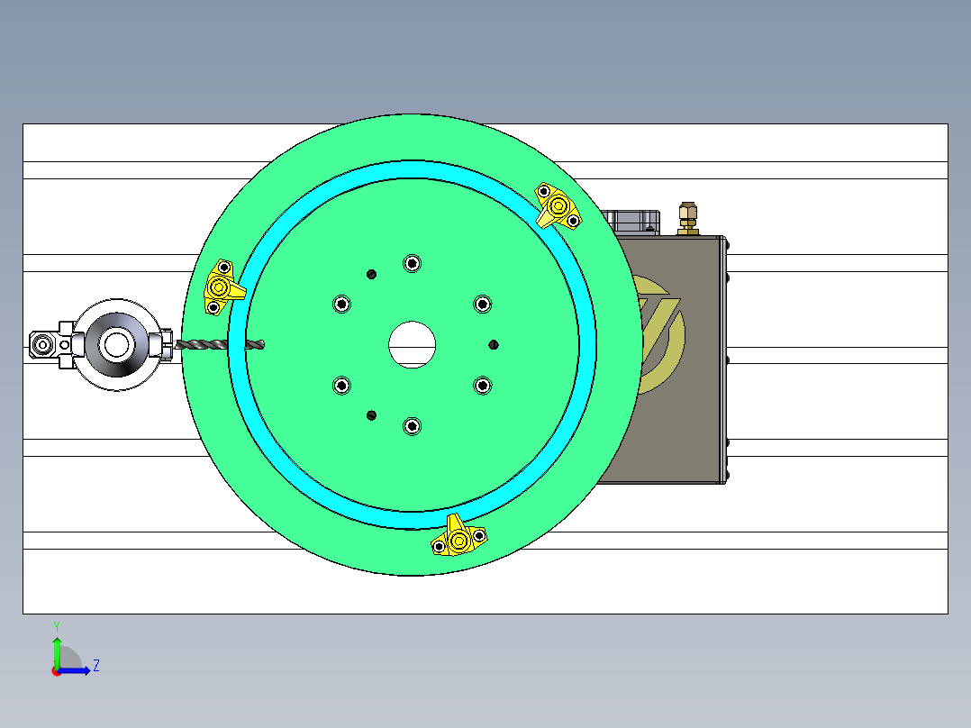 利用四轴和侧铣头加工侧面孔工装左视图