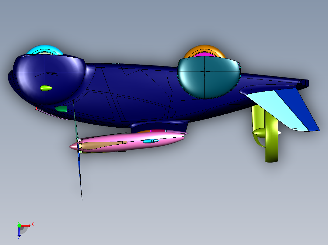折叠机翼飞行车俯视图