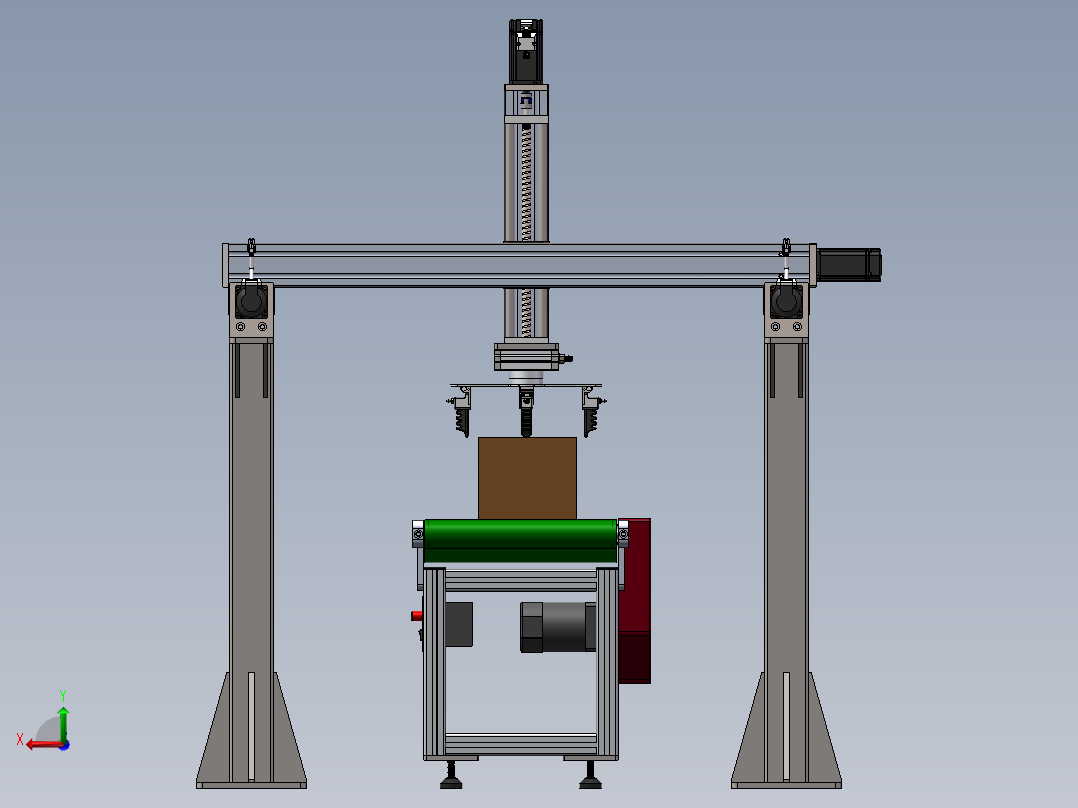 龙门柔性夹爪机械手3d图纸在线式输送线三轴桁架取料机械手3d方案后视图