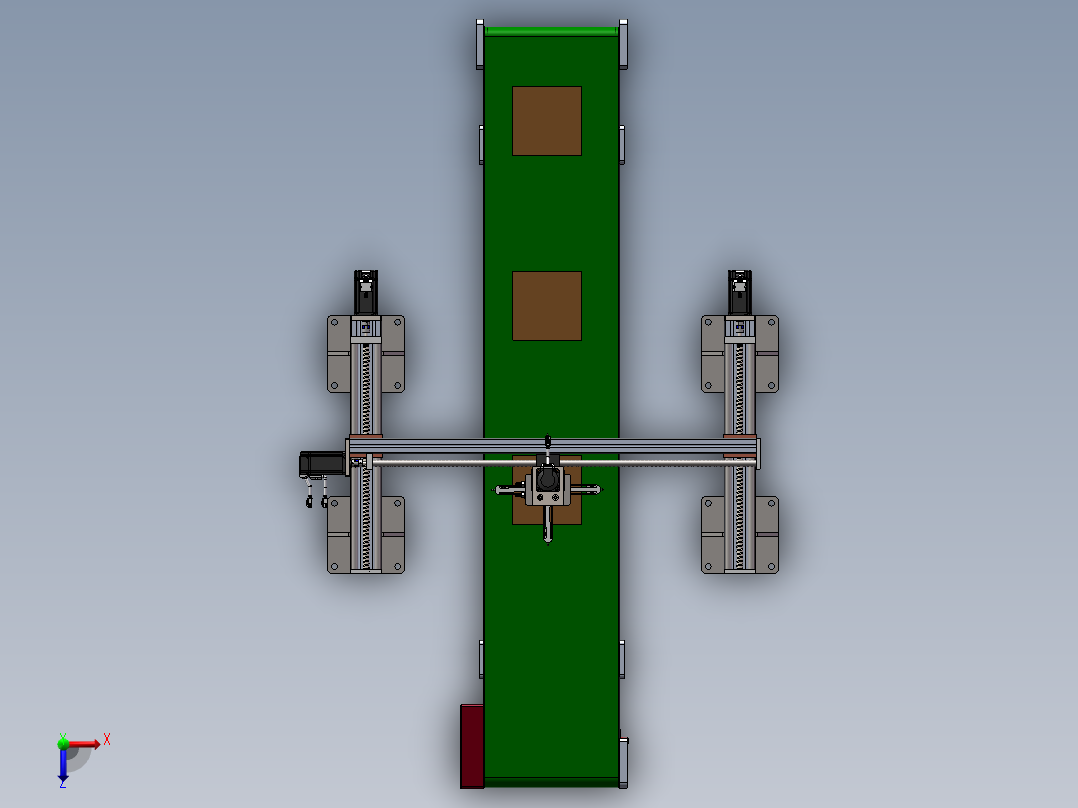 龙门柔性夹爪机械手3d图纸在线式输送线三轴桁架取料机械手3d方案俯视图
