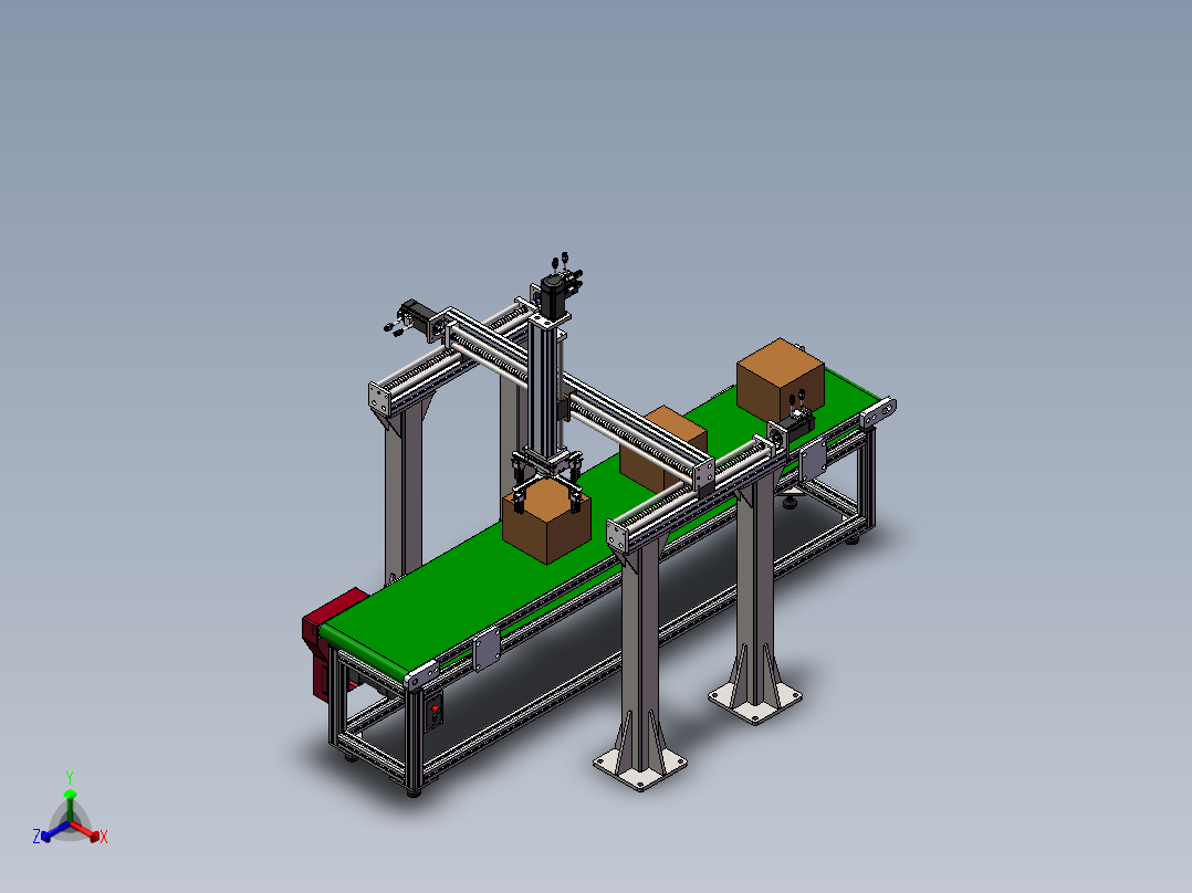 龙门柔性夹爪机械手3d图纸在线式输送线三轴桁架取料机械手3d方案正等轴测图