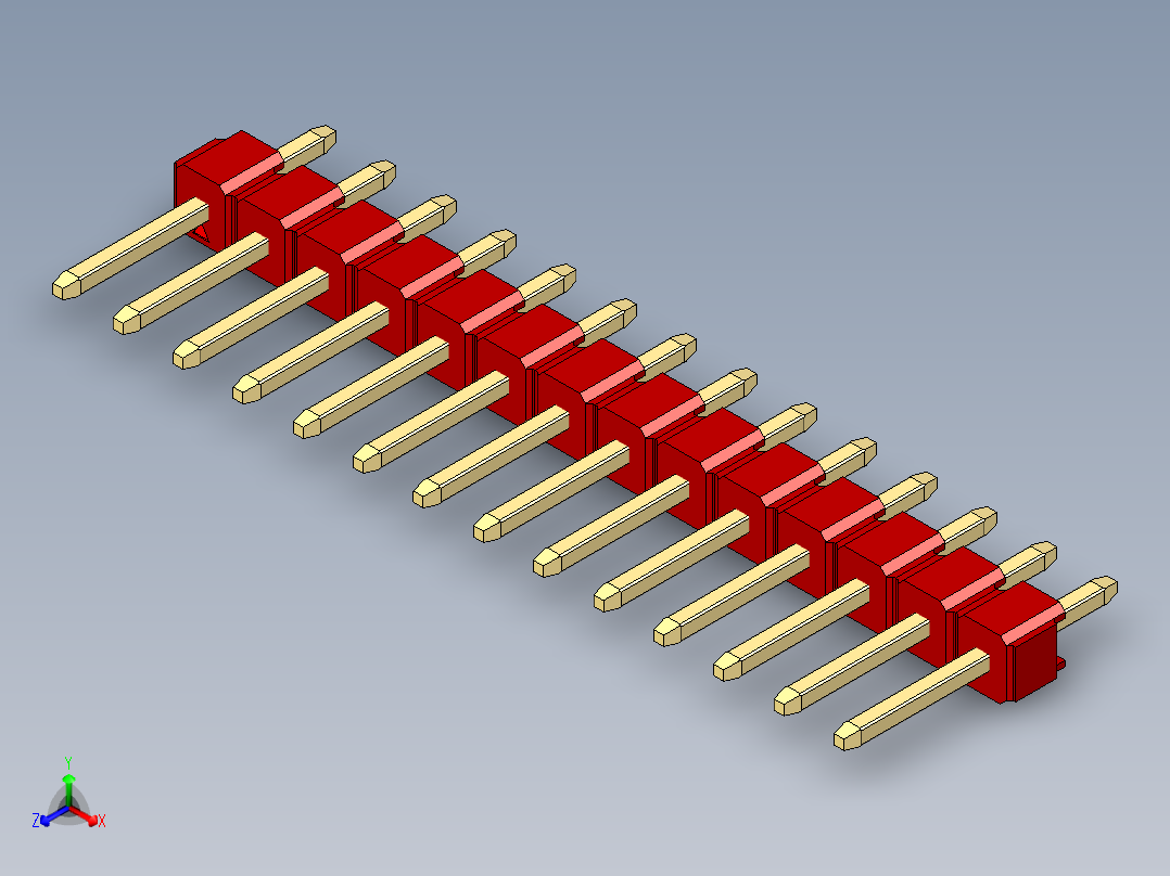彩色公头100mil（2.54mm）系列-DS1021_red_1x14p_100mil_Type1_rev1.0主视图
