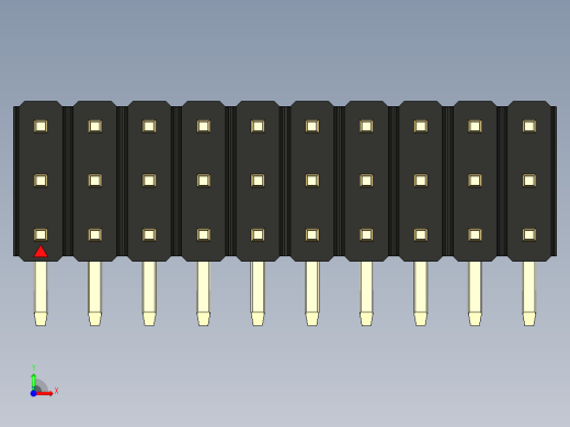 彩色公排针 100mil 2.54mm 系列-DS1022_black_3x10p_100mil_TypeD_rev1.0前视缩略图