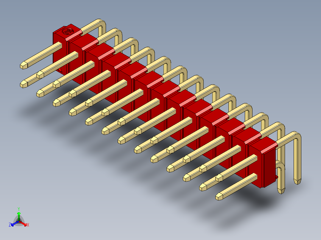 彩色公排针 100mil 2.54mm 系列-DS1022_red_2x13p_100mil_TypeD_rev1.0主视图