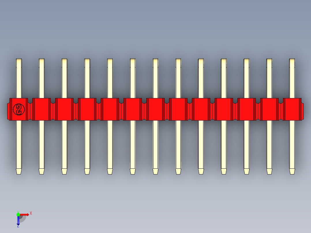 彩色公排针 100mil 2.54mm 系列-DS1022_red_2x13p_100mil_TypeD_rev1.0俯视图