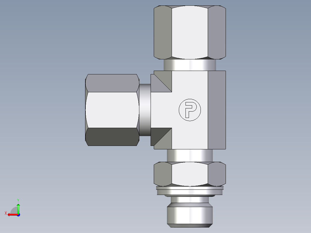卡套式工业通用硬管接头EO_Adjustable_locknut_run_tee_LEE08ZSMCF后视图