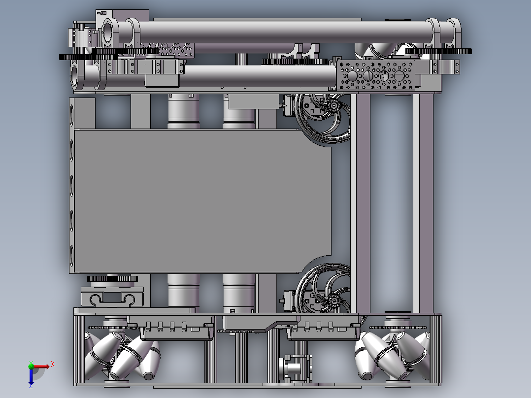 Atomic Gears 2018 Relic Recovery麦克纳姆轮车3D图纸 STP格式俯视图