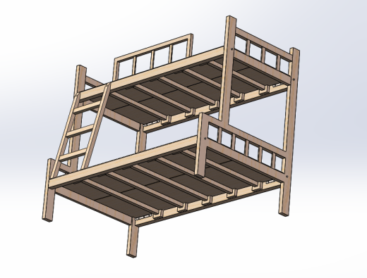 简易实用上下层木床3D数模图纸+Solidworks设计缩略图