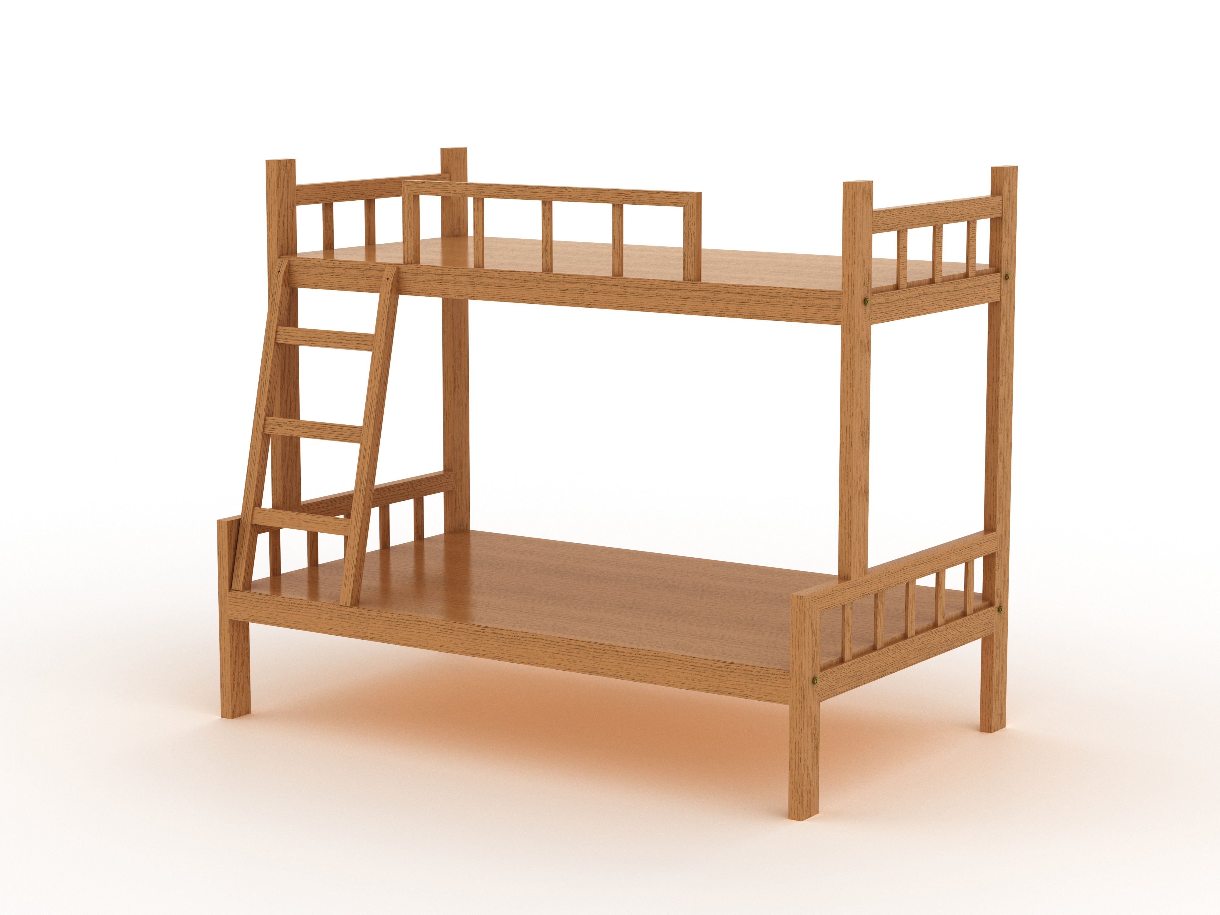 简易实用上下层木床3D数模图纸+Solidworks设计
