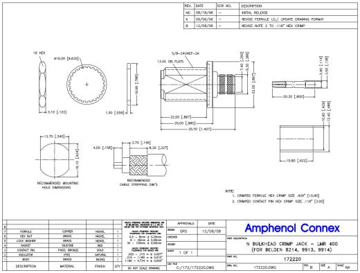 Amphenol RF N型密封隔板LMR-400同轴电缆连接器缩略图