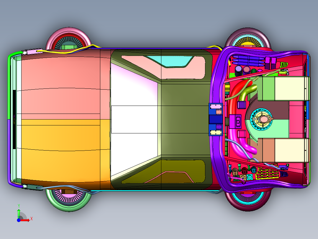 四车轮四螺旋桨轮翼飞行汽车前视图