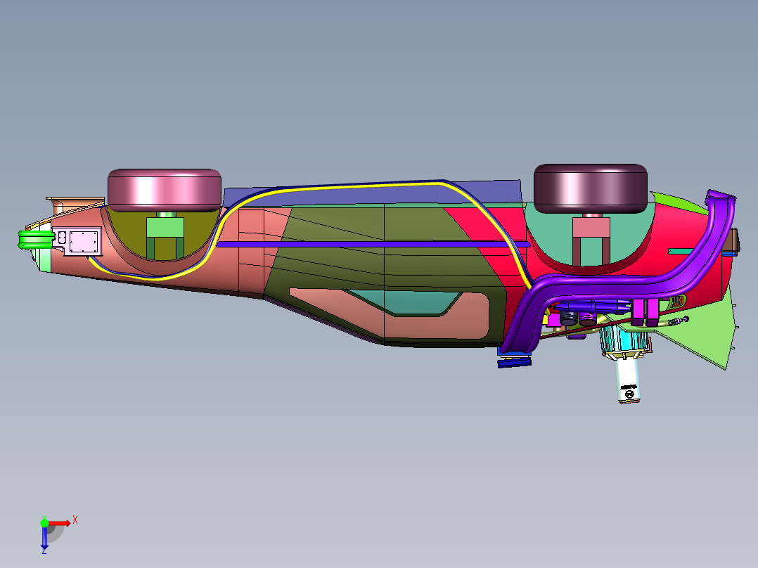 四车轮四螺旋桨轮翼飞行汽车俯视图