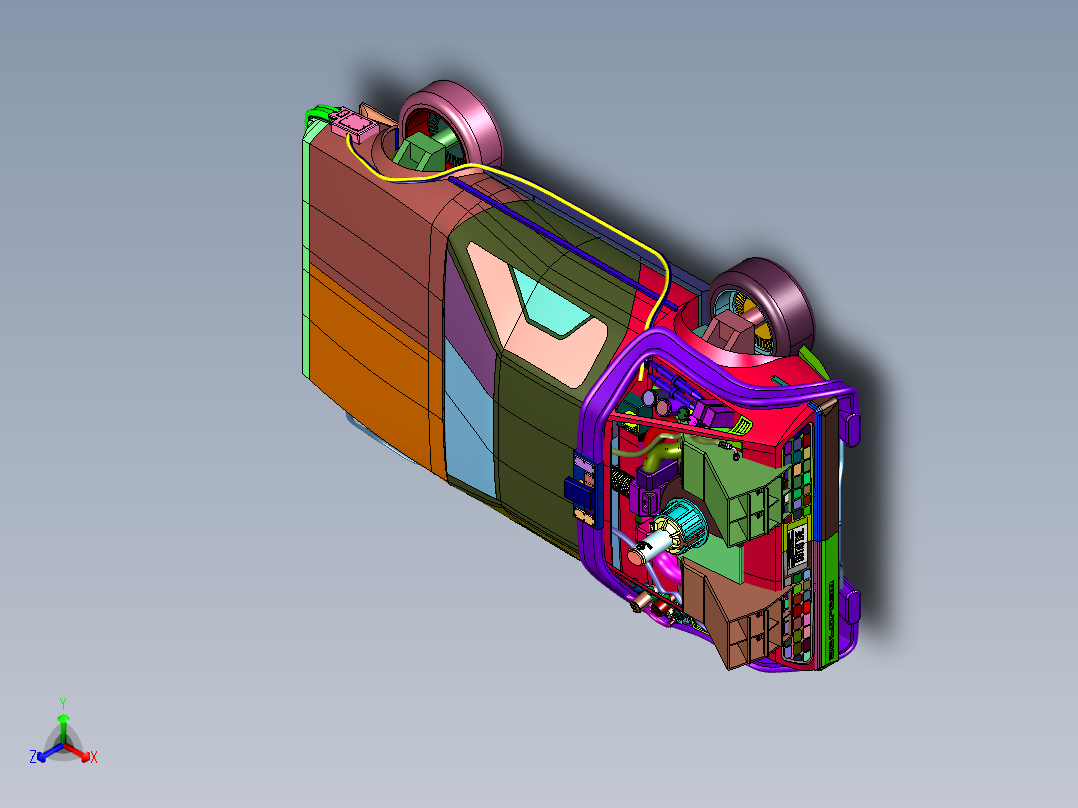 四车轮四螺旋桨轮翼飞行汽车正等轴测图