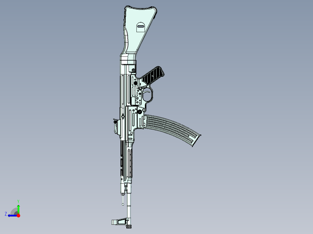 手枪左轮冲锋枪老式狙击步枪设计3D图纸sturmgewehr-44-1 6 STP IGS X_T右视图
