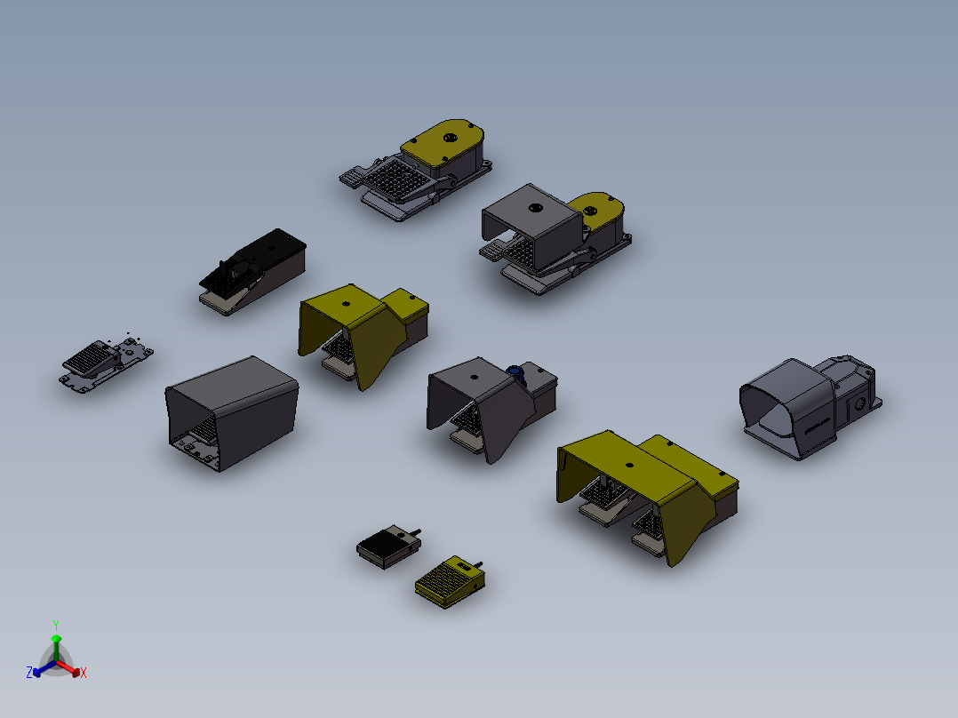 11套脚踏开关3d图纸电气脚踩式电气开关3d图纸正等轴测图
