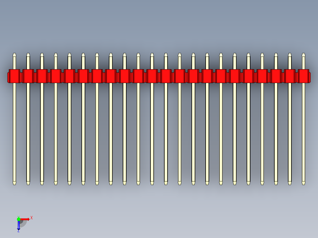 彩色公头100mil（2.54mm）系列-DS1021_red_1x22p_100mil_Type19_rev1.0俯视图