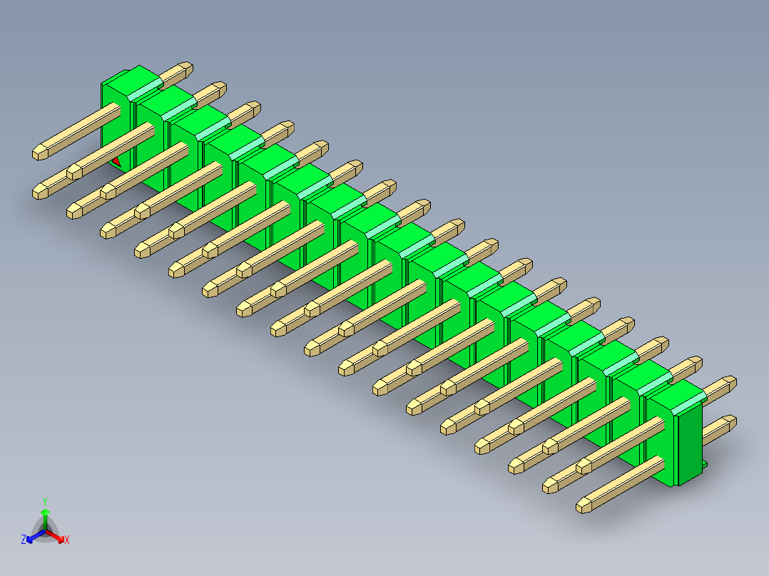 彩色公头100mil（2.54mm）系列-DS1021_green_2x17p_100mil_Type1_rev1.0正等轴测图