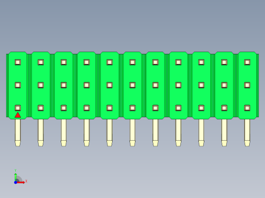 彩色公排针 100mil 2.54mm 系列-DS1022_green_3x11p_100mil_TypeD_rev1.0前视缩略图