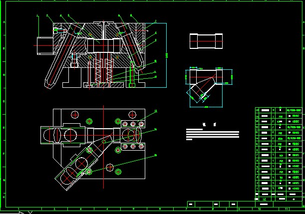 斜三通注塑模具斜导柱抽芯CAD图 机械设计参考资料设计素材