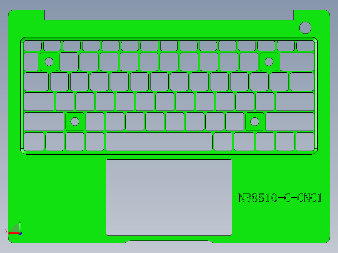 轻薄款笔记本C壳铣内腔程序模型后视图