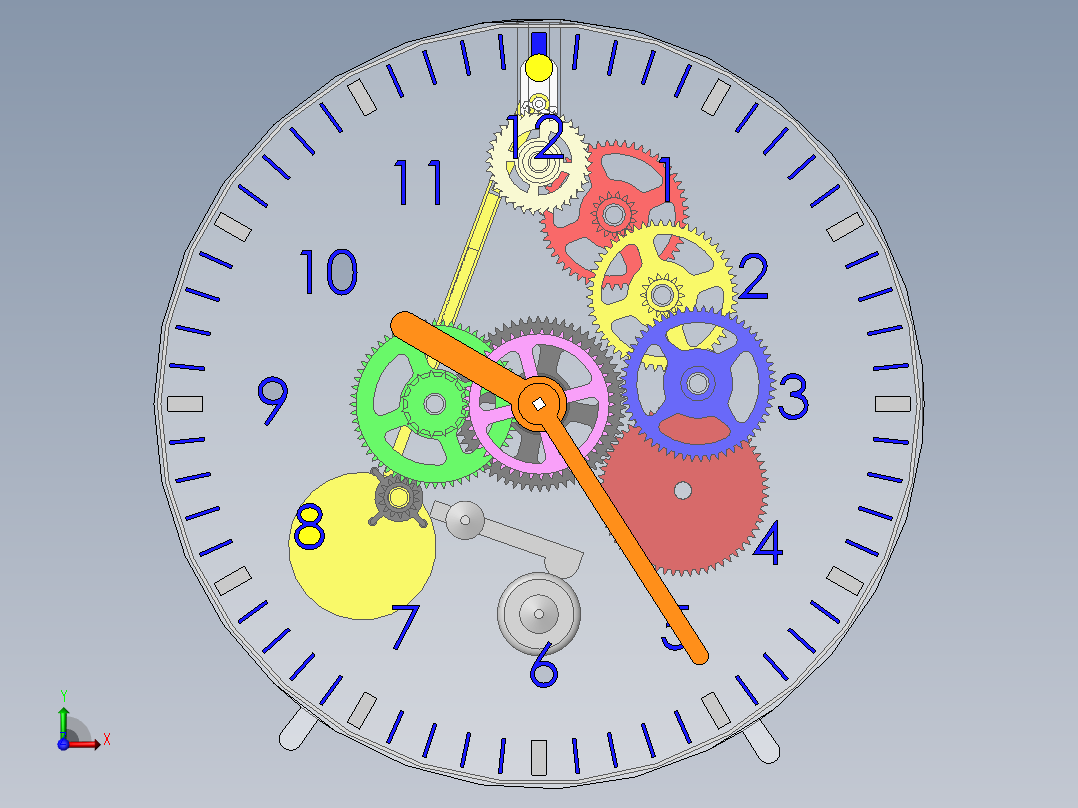 齿轮和钟摆的时钟前视图