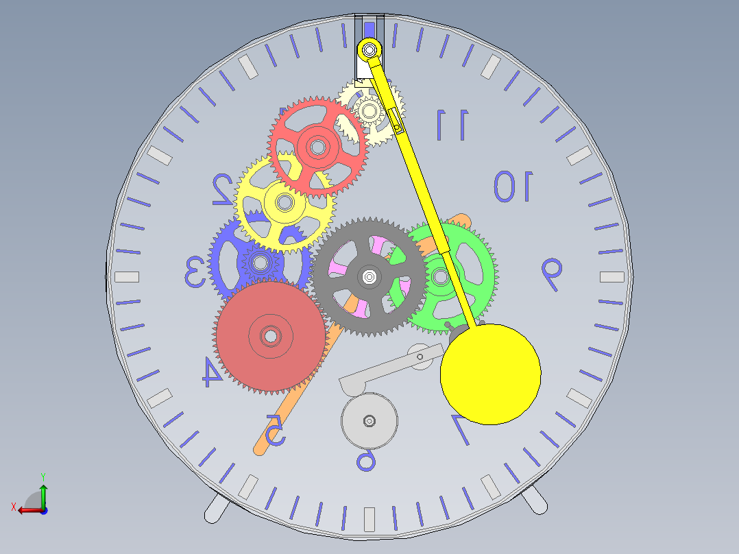 齿轮和钟摆的时钟后视图