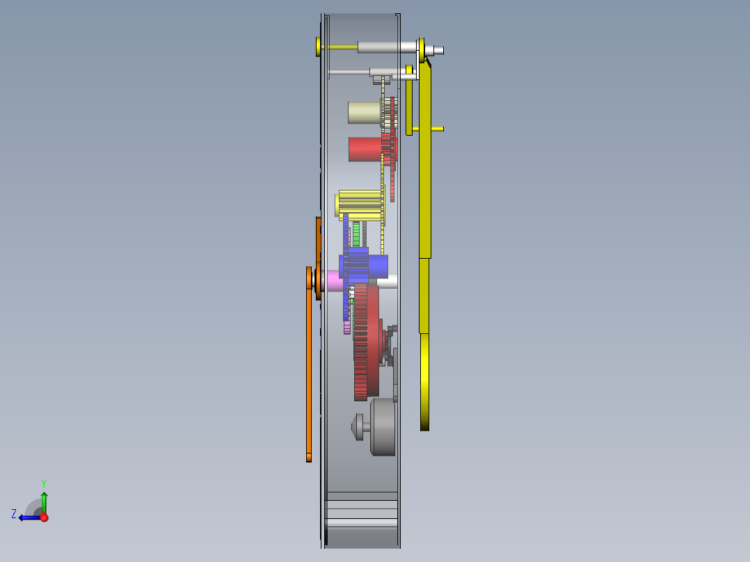 齿轮和钟摆的时钟右视图