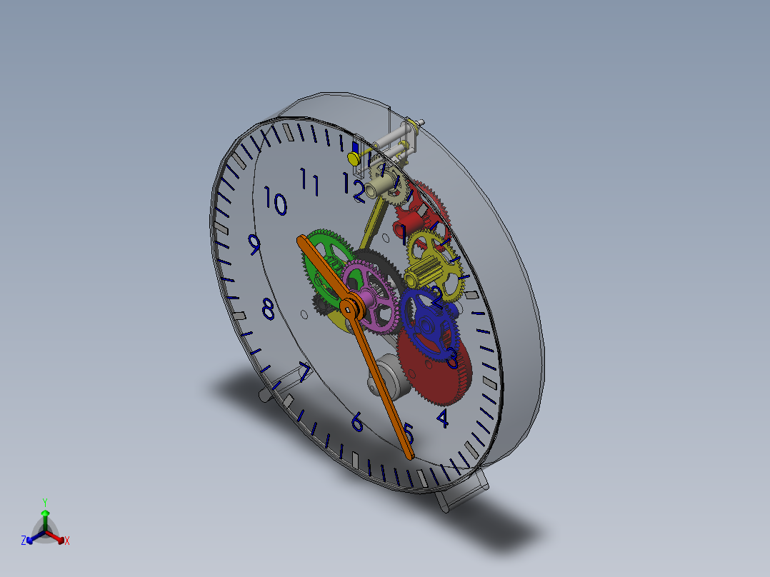 齿轮和钟摆的时钟正等轴测图