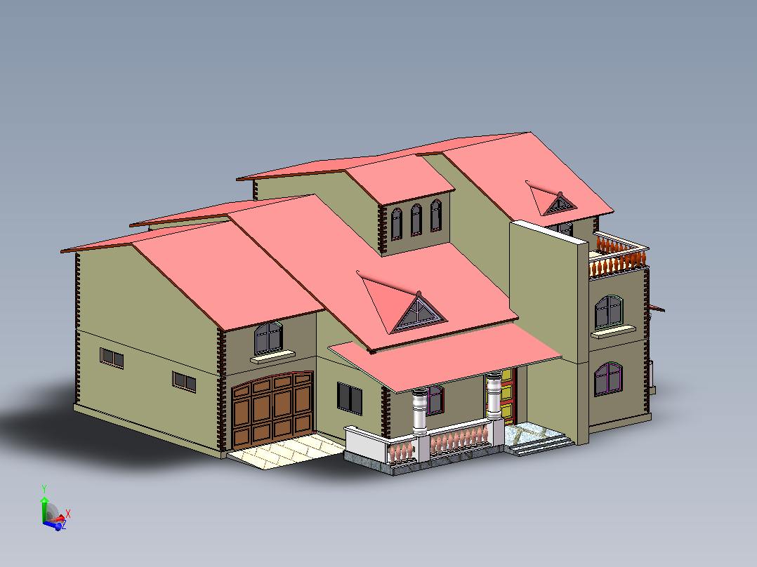 别墅3D模型房屋民居独栋别墅农家院子主视图