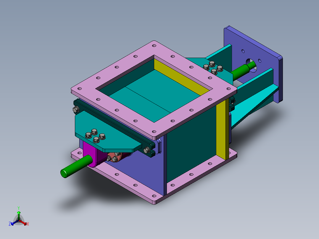 SW_电动对开插板阀正等轴测图
