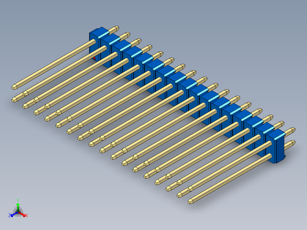 彩色公头100mil（2.54mm）系列-DS1021_blue_2x17p_100mil_Type19_rev1.0正等轴测图