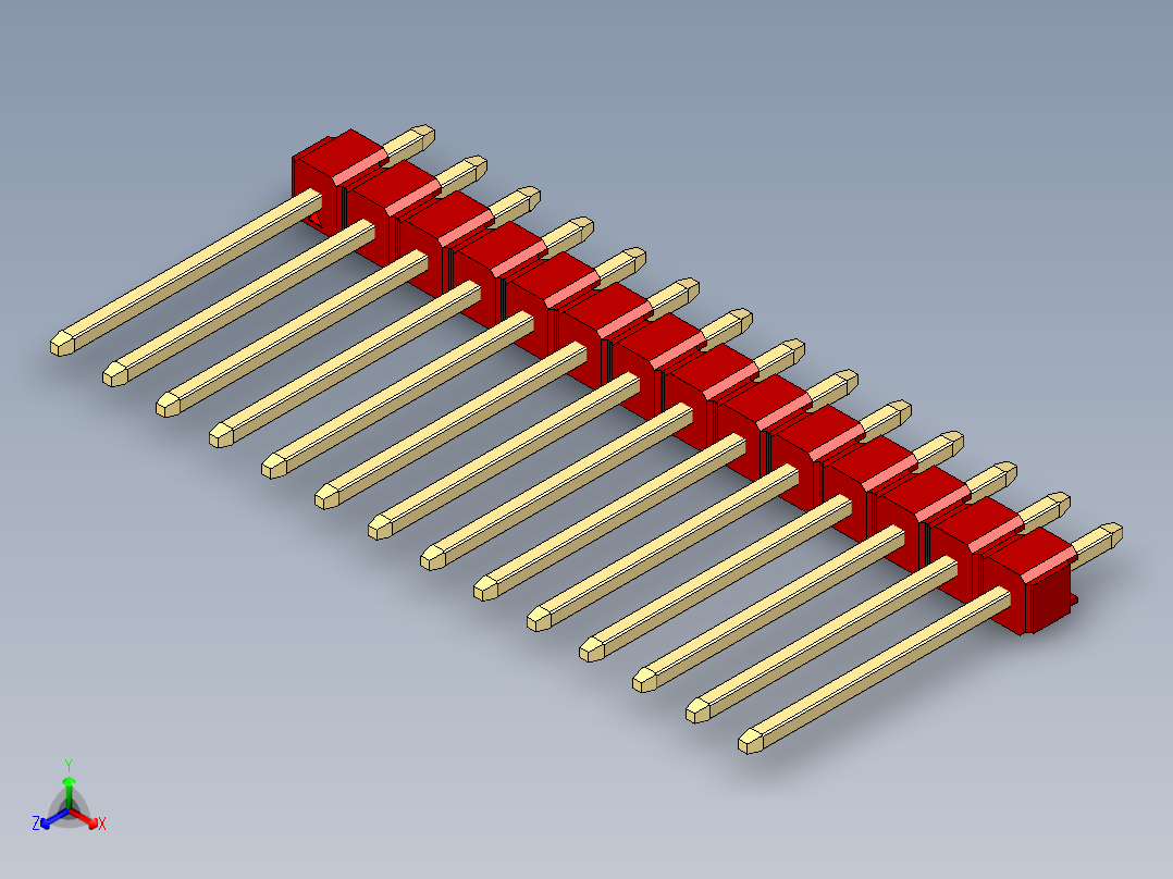 彩色公头100mil（2.54mm）系列-DS1021_red_1x14p_100mil_Type5_rev1.0主视图