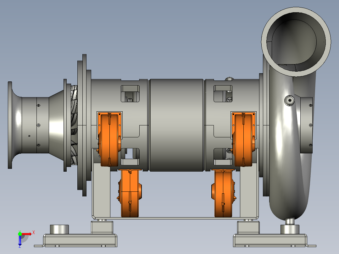 磁悬浮鼓风机-330kw双流体三维Creo模型俯视图