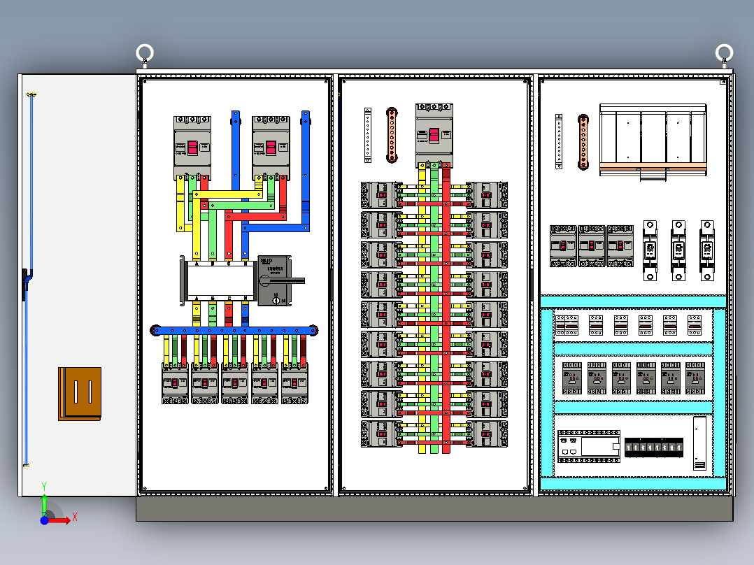 三柜组装双电源630A竖装刀开关plc接触器控制柜 55787前视图