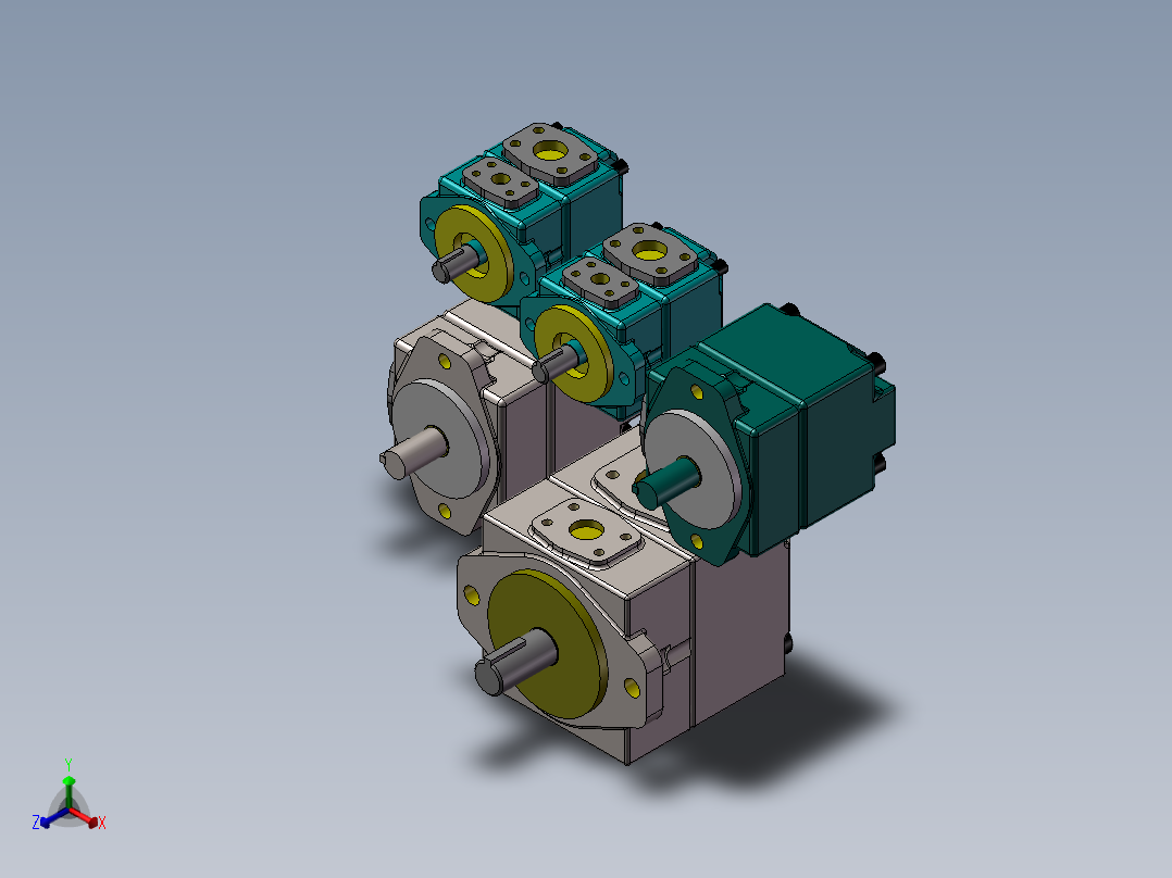 5款YUKEN PV2R3齿轮油泵正等轴测图