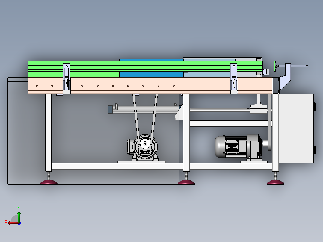 动力滚筒输送机3d图纸 90度转弯动力运输线3d图后视图
