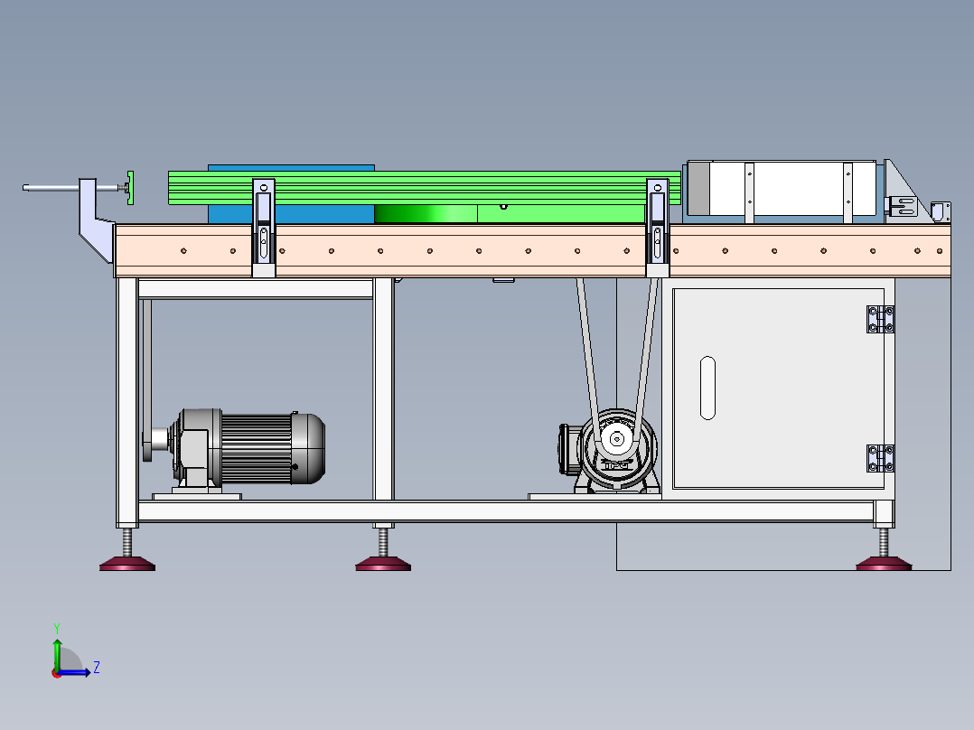 动力滚筒输送机3d图纸 90度转弯动力运输线3d图左视图