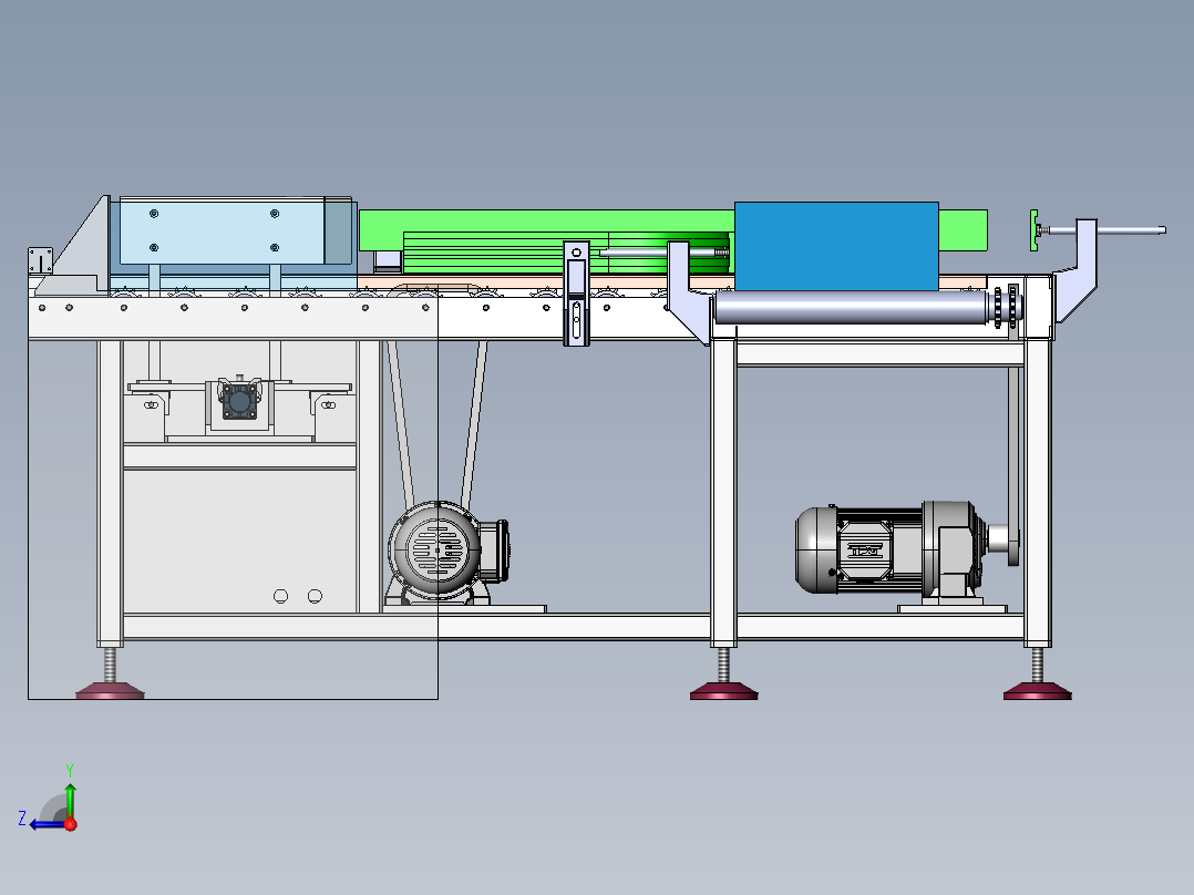 动力滚筒输送机3d图纸 90度转弯动力运输线3d图右视图