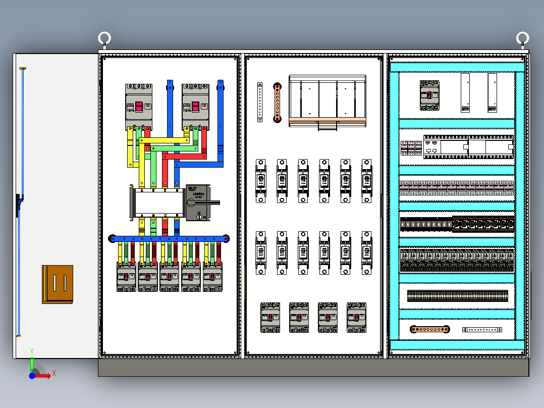 三柜组装双电源刀开关plc延时控制柜 55786前视图