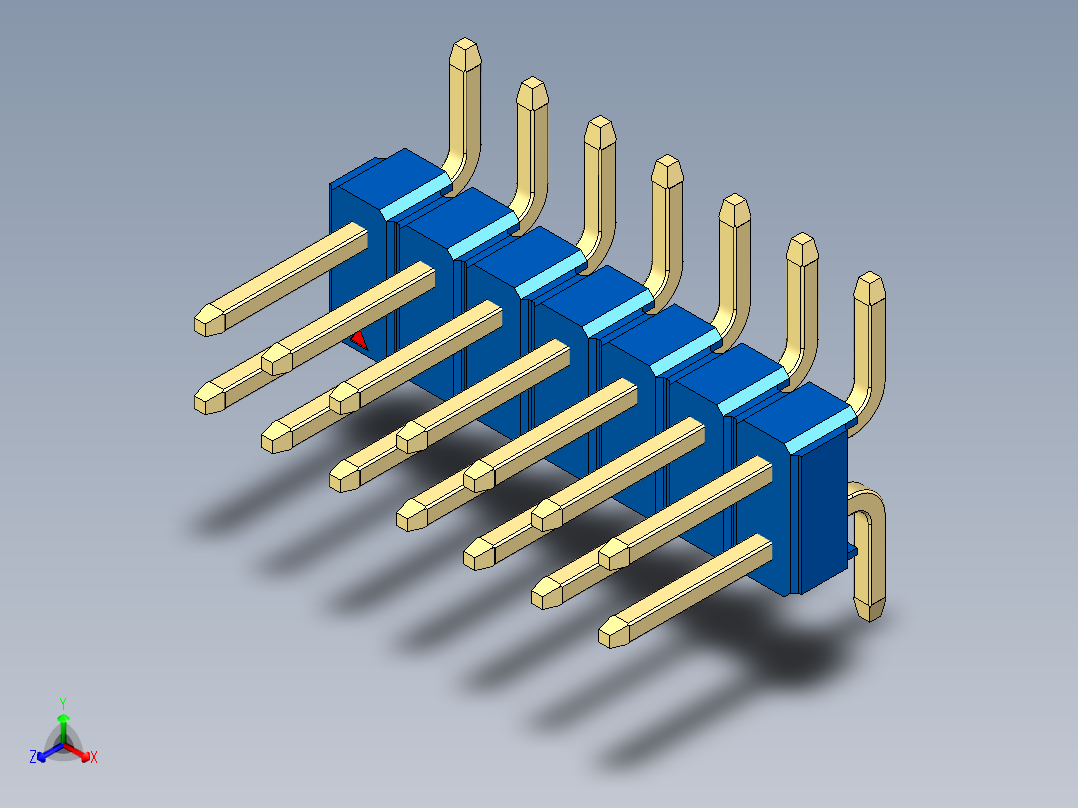 彩色公排针 100mil 2.54mm 系列-DS1022_blue_14p_100mil_TypeSMT_rev1.0正等轴测图
