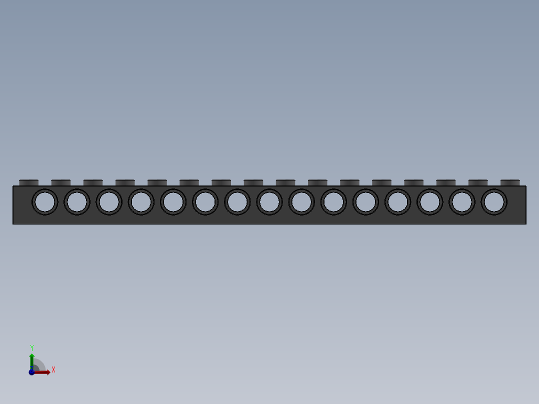 乐高机械组积木（横梁）-4211443 - 3703 Medium Stone Grey Technic Brick 1 x 16 with Holes前视图