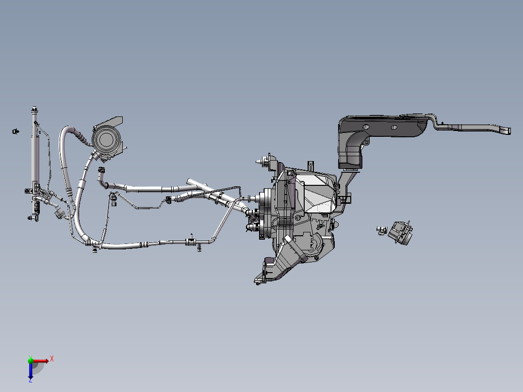 汽车空调系统原理结构设计模型俯视图