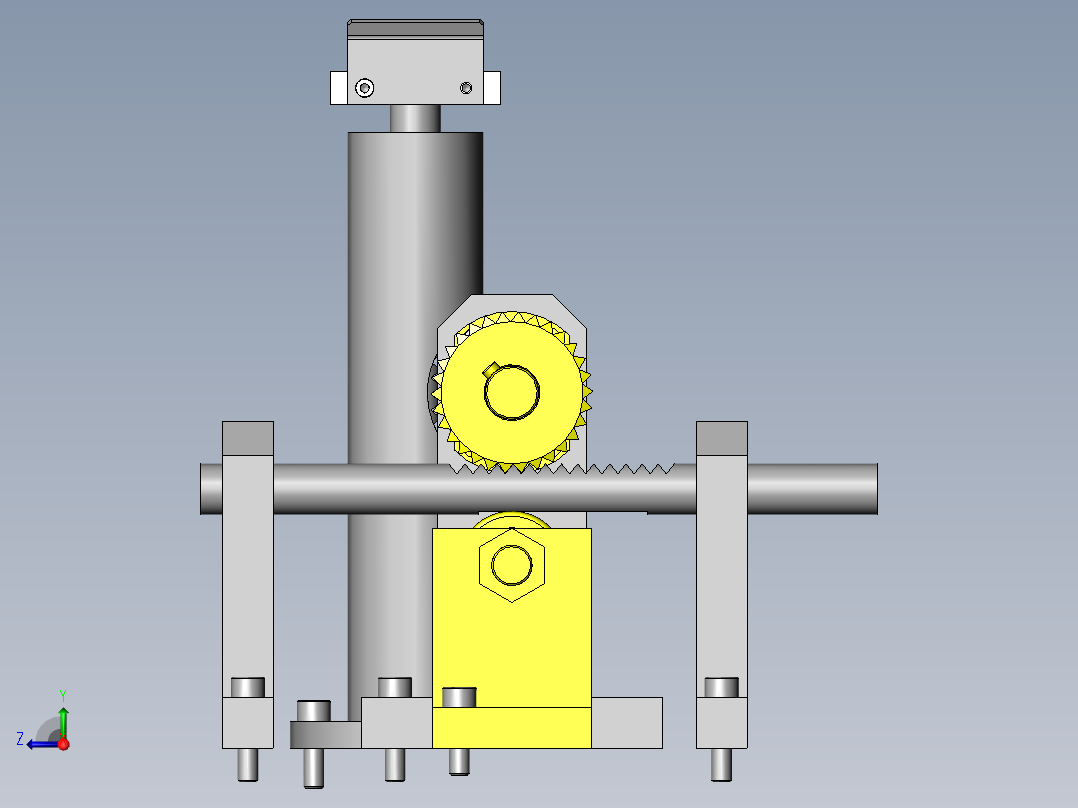 使用齿条与齿轮的升降机构右视图