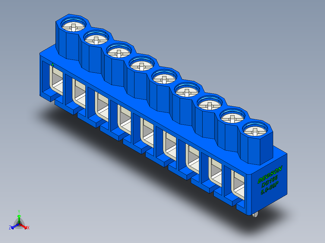 DEGSON DG166 系列 5.0mm 接线端子-DG166-5.0-09P-12-00AH正等轴测图