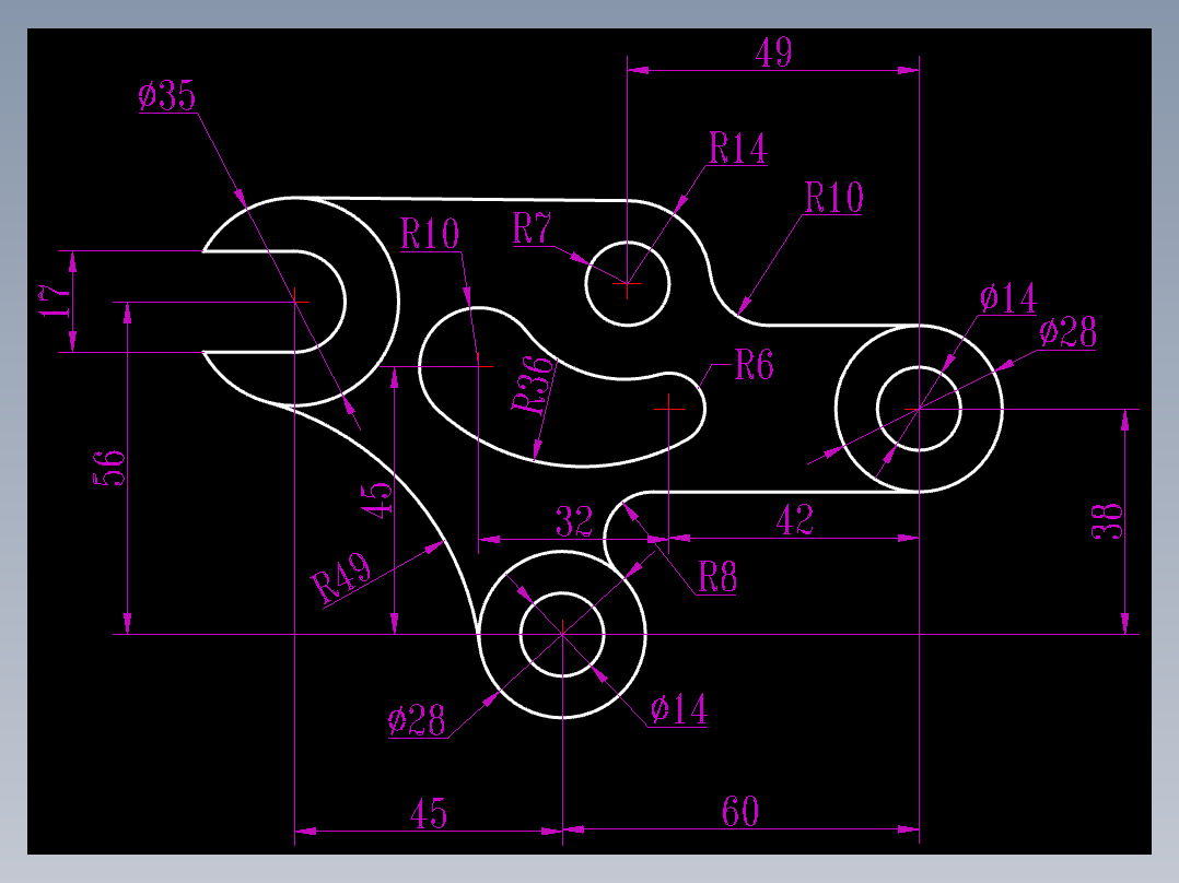 CAD格式机械制图二维100例练习-38 锁钩轮廓图
