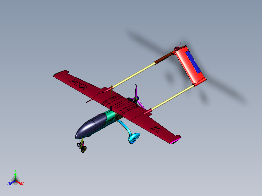 森林巡查固定翼无人机正等轴测图